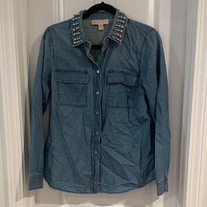 Michael Kors Blue Denim Shirt with Crystal Accents